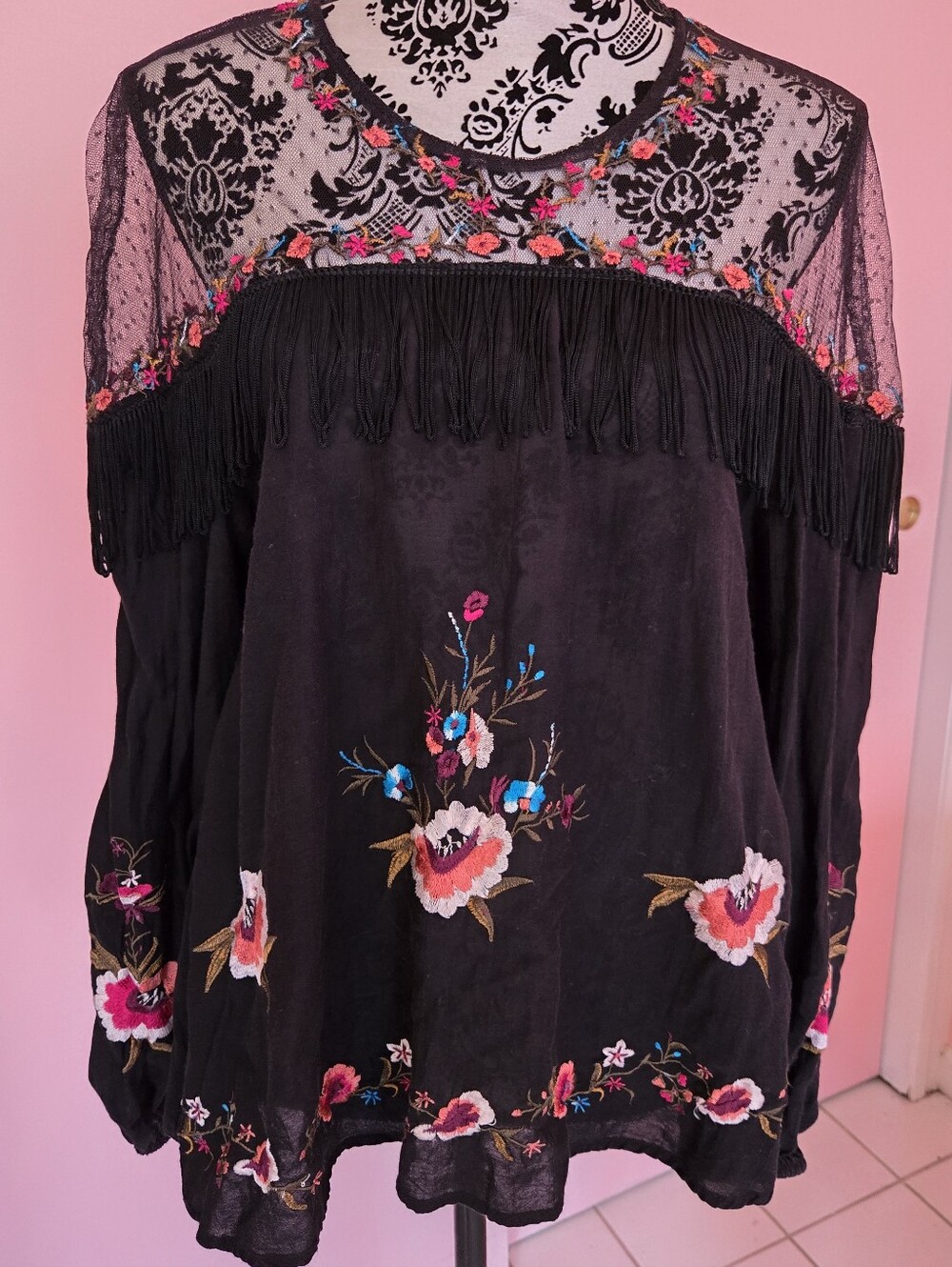 Wrangler Boho Floral Fringe Top